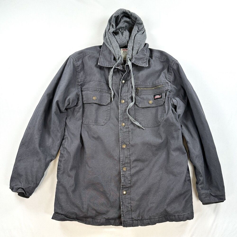 Dickies Insulated Work Jacket Size Medium Gray Blue Hooded Workwear Grunge